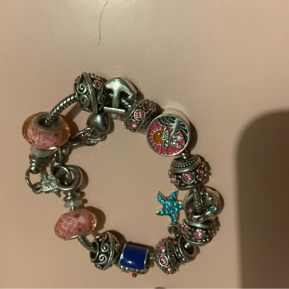 Silver and Pink Charm Bracelet